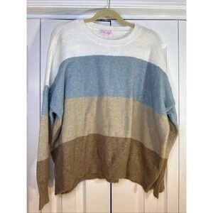 Pink Lily Colorblock Sweater Size Large Pullover Comfy Blue Tan Cream